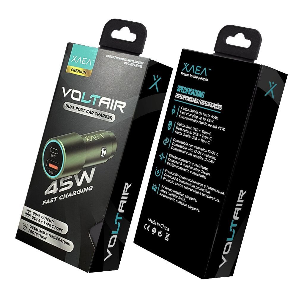 2026/03/1000498785.jpg Cargador Auto 12v Voltair Xaea Premium 45w - 1usb + Tipo C - Imagen 1