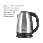 Pava Eléctrica Corte Mate Y Café 2 Lts Acero - Imagen 2