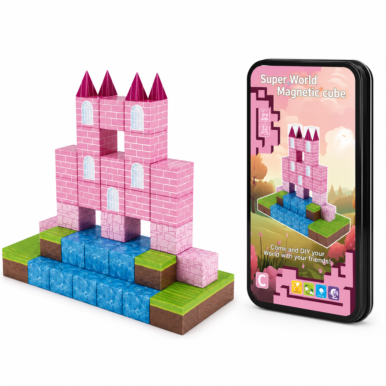 ChatGPT Image 1 jul 2026, 11_00_40 Cubos Magneticos x 32 pcs Castillo de Princesa - Imagen 1