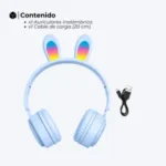Auriculares Inalámbricos Dinax Over-ear Bluetooth Luces LED RGB Orejas Conejo Celeste - Imagen 4