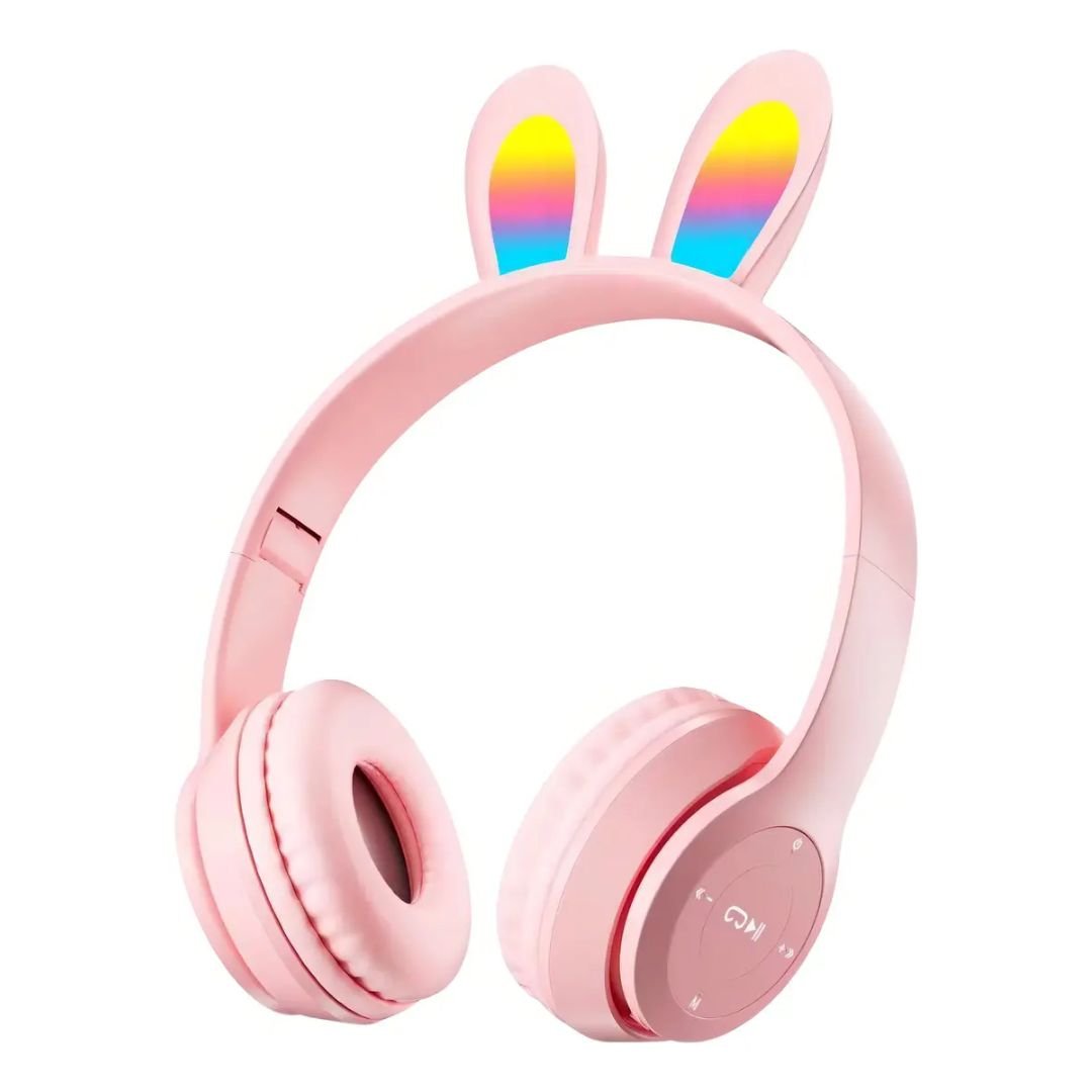 orejitas Auriculares Inalámbricos Dinax Over-ear Bluetooth Luces LED RGB Orejas Conejo Rosa - Imagen 1